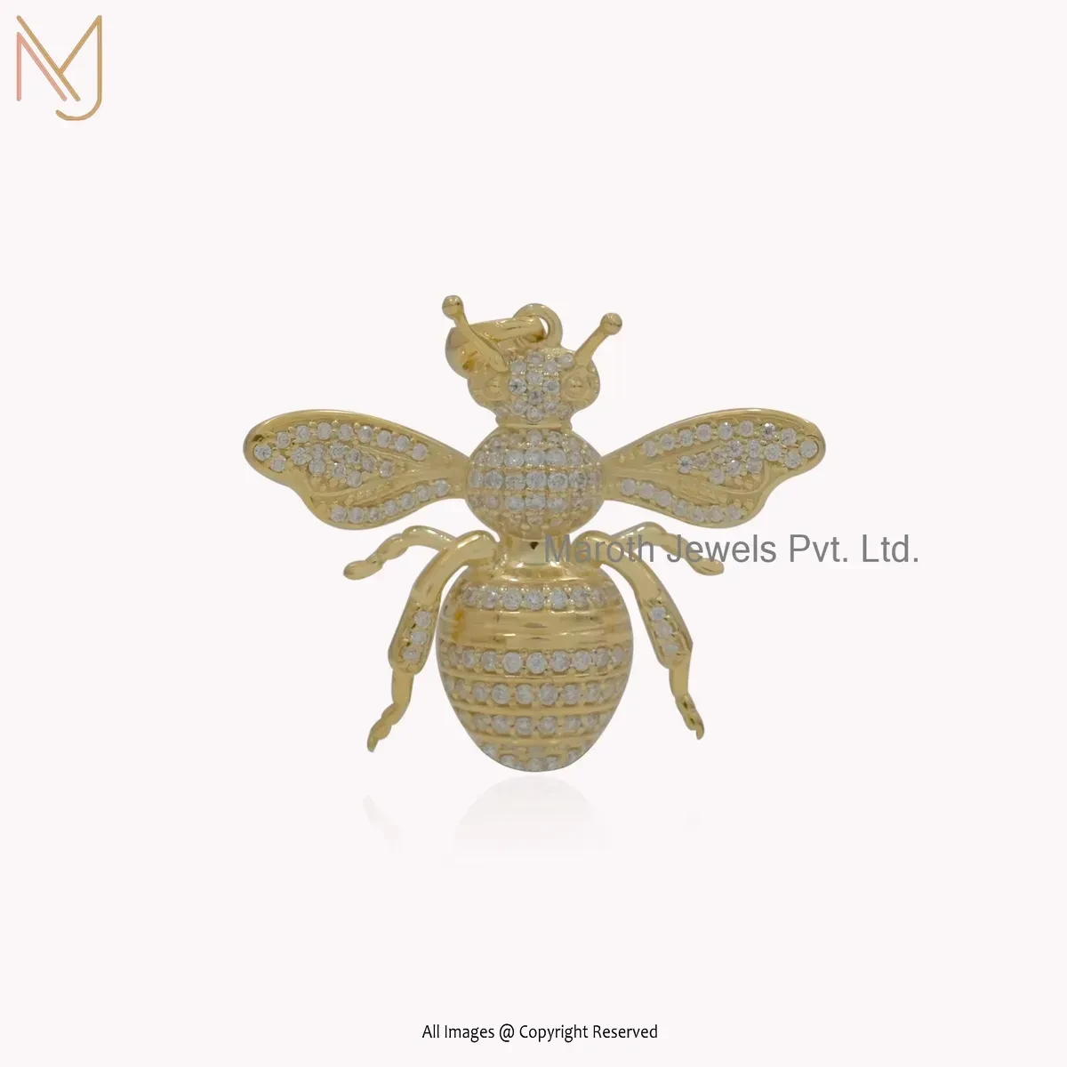 925 Silver Yellow Gold Plated Moissanite Bee Pendant Jewelry Supplier