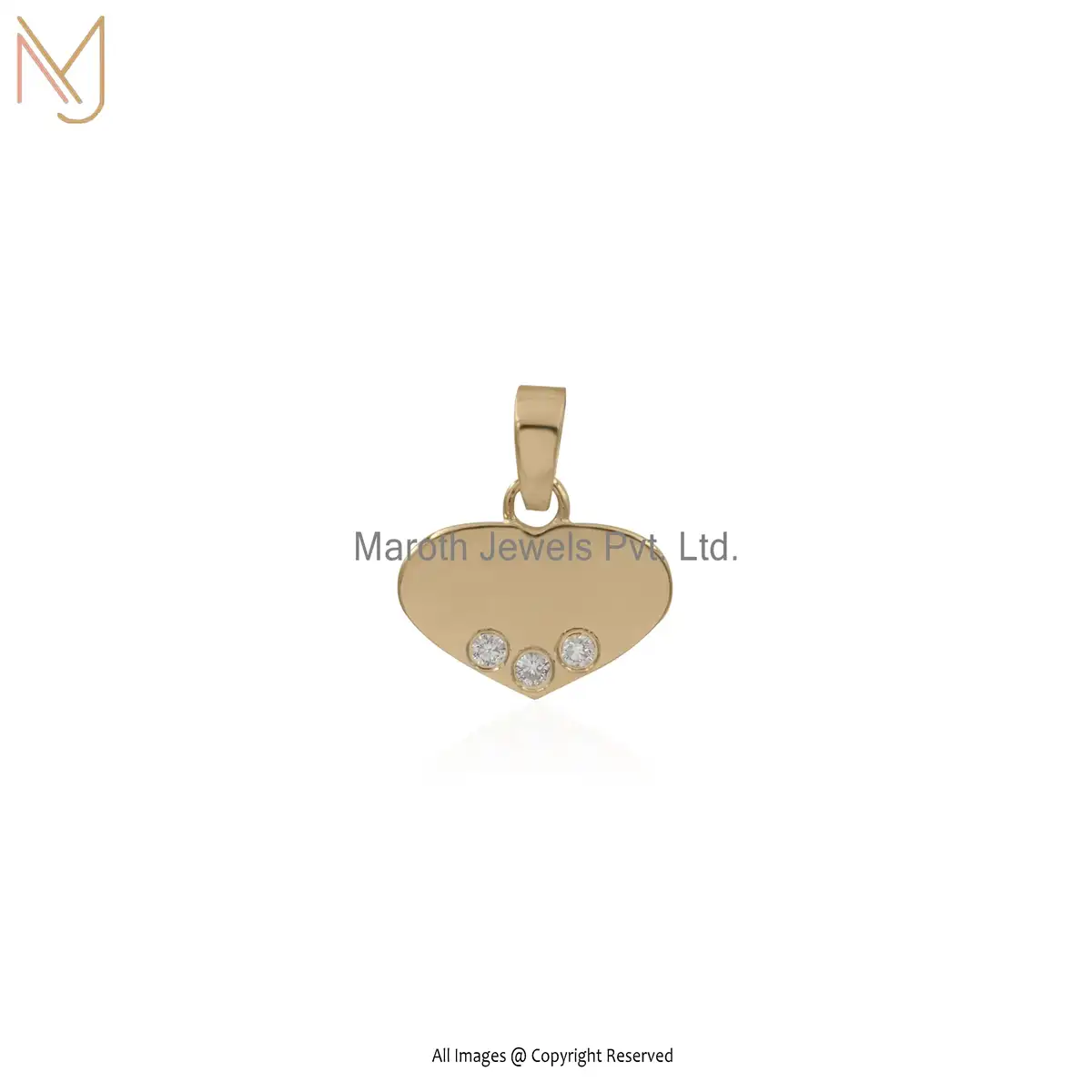 925 Silver Yellow Gold With 3 Lab Grown Diamond Pendant Custom Jewelry