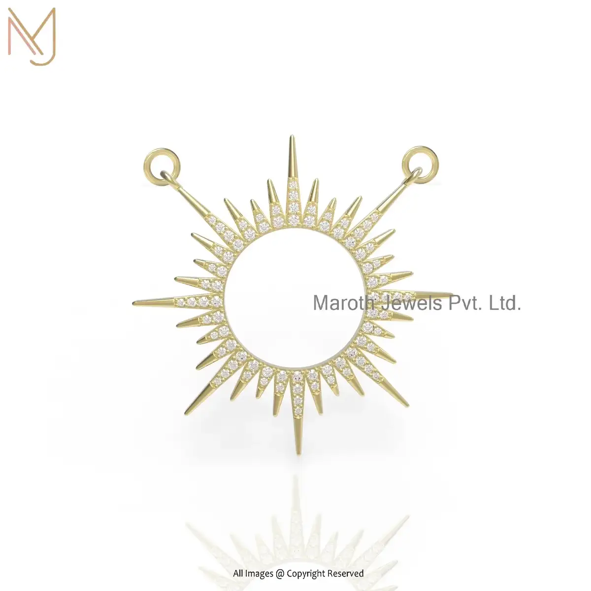 Private Lable 14K Yellow Gold Pave Diamond Sunburst Pendant Jewelry