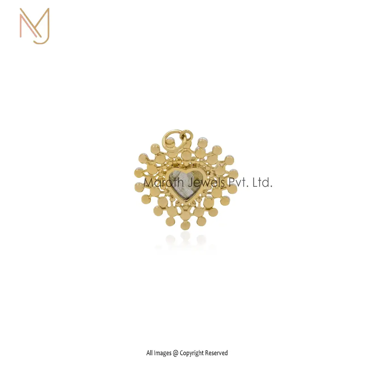 Wholesale 14K Yellow Gold Coral Small Stone Pearl Gemstone Heart Pendant Jewelry