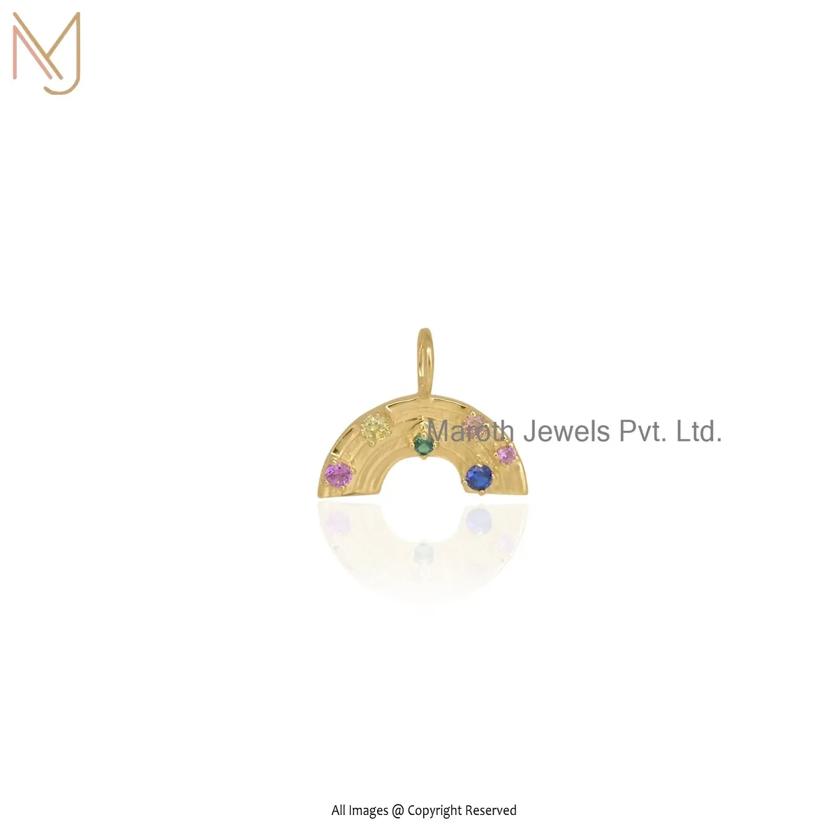 Private Lable 925 Silver Yellow Gold Plated Multi Sapphire Gemstone Rainbow Charm Pendant