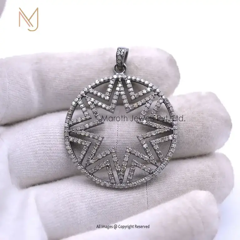 Wholesale 925 Silver Pave Diamond Disc Star Pendant Handmade Jewelry