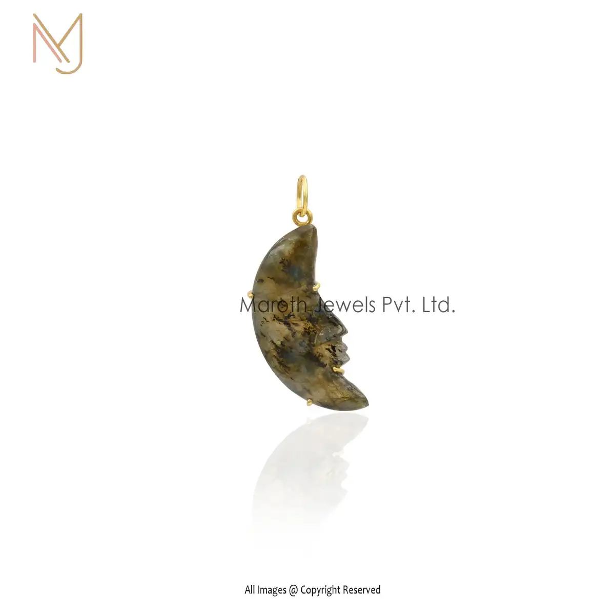 Private Lable 14K Yellow Gold labradorite Moon Pendants Jewelry