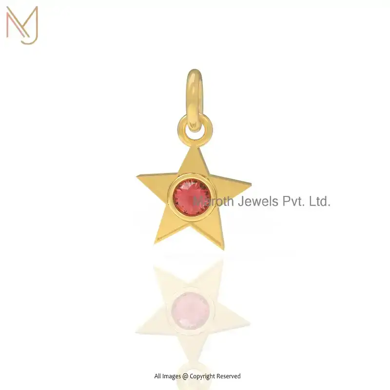 925 Silver Yellow Gold Plated Pink Tourmaline Star Pendant Jewelry Supplier