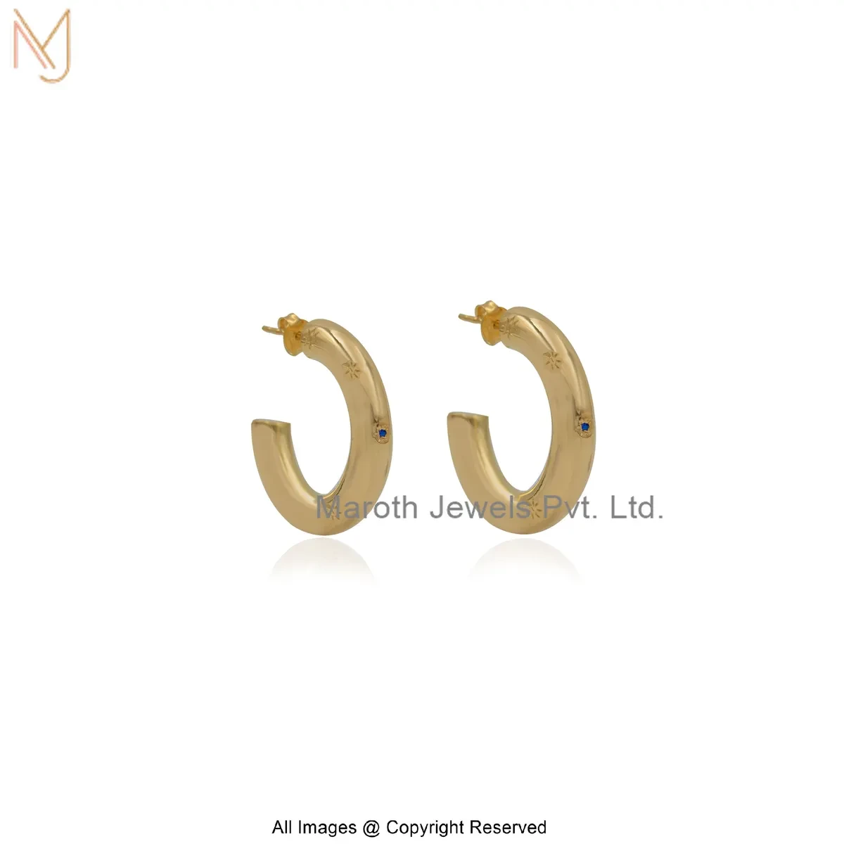 Wholesale 925 Silver Yellow Gold Plated Diamond Blue Cubic Zircon Star Shine Hoop Earring