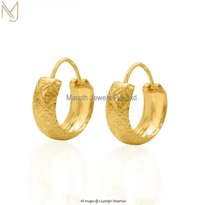 14K Yellow Gold Hoop Earring With Carving Jewelry Manufacturer