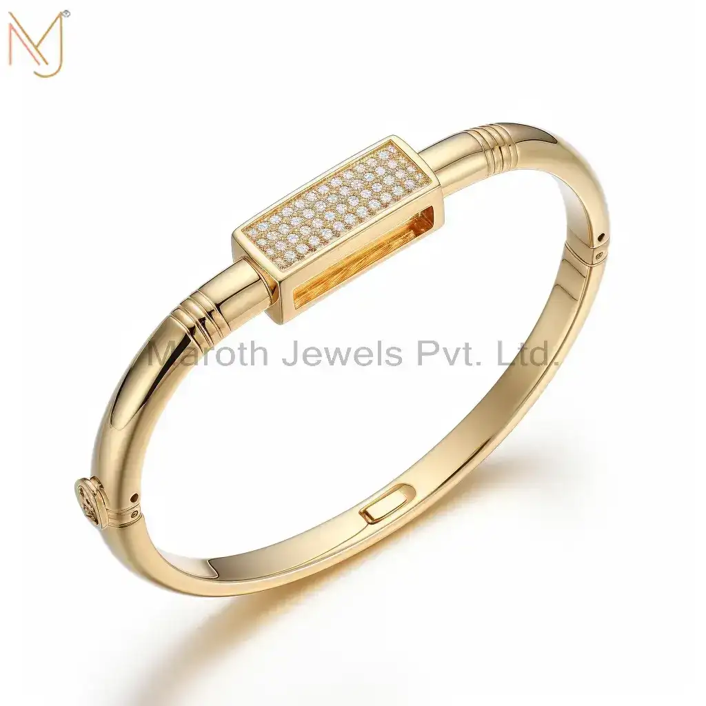 14K Yellow Gold Moissanite Box Clasp Bangle Jewelry Supplier