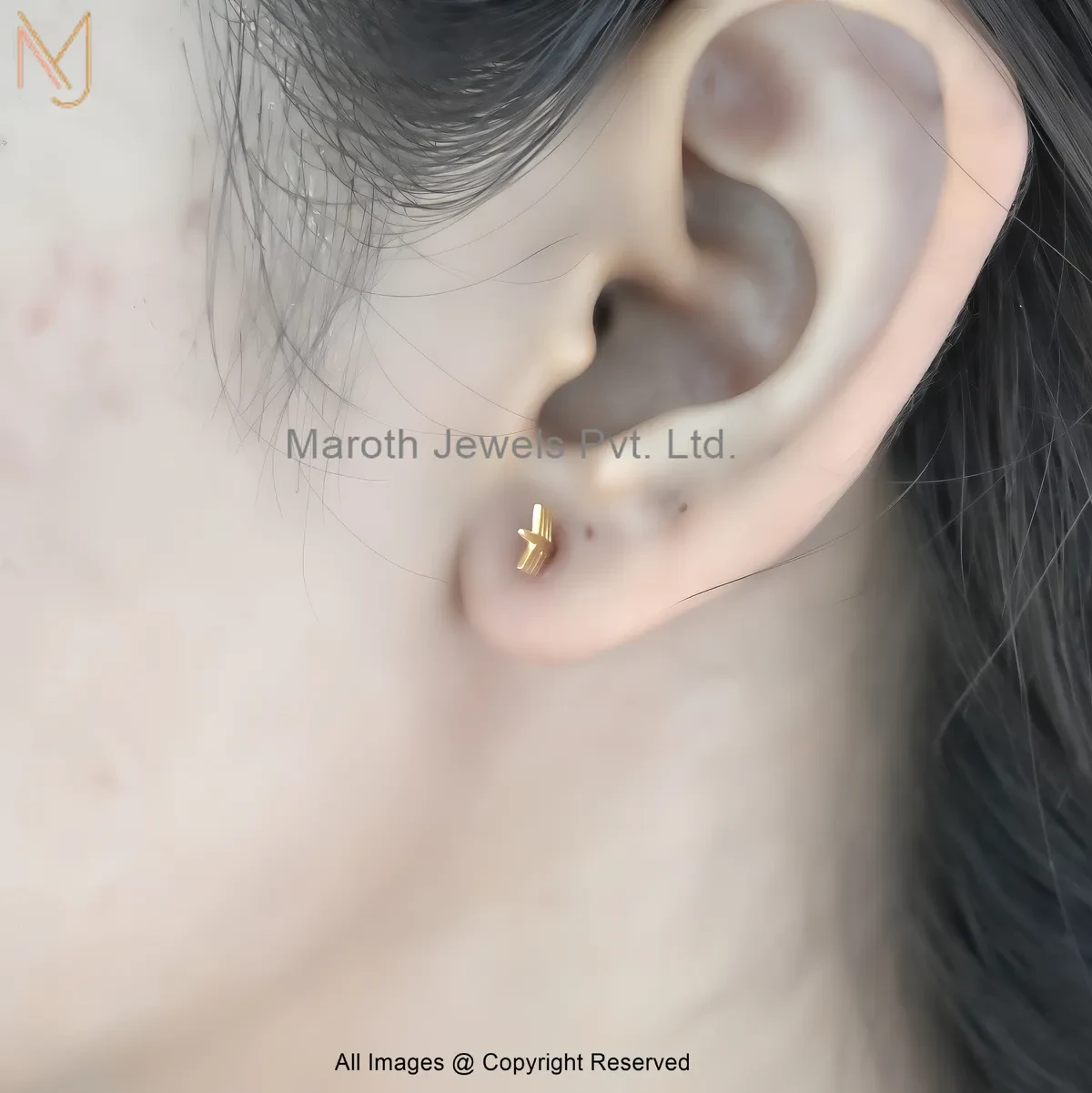 14K Yellow Gold Cupids Arrow Studs Earrings Custom Jewelry