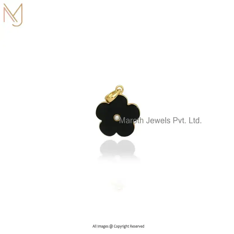 14K Yellow Gold Blue CZ Flower Pendant Jewelry Supplier