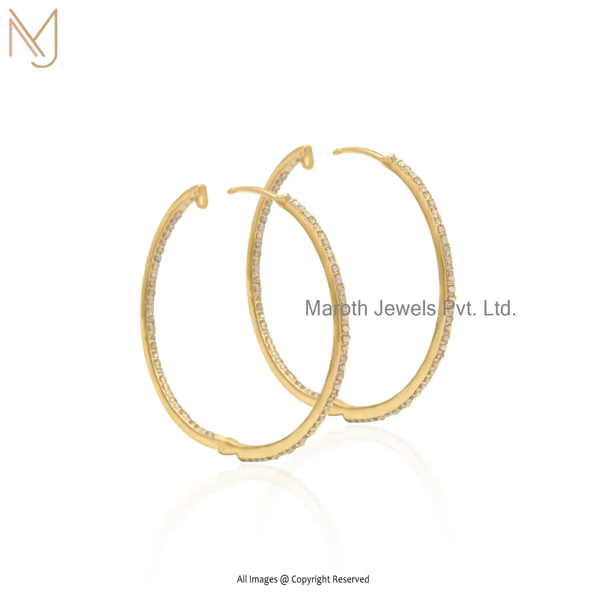 14K Yellow Gold Pave Diamond Hoop Earring Jewelry Supplier