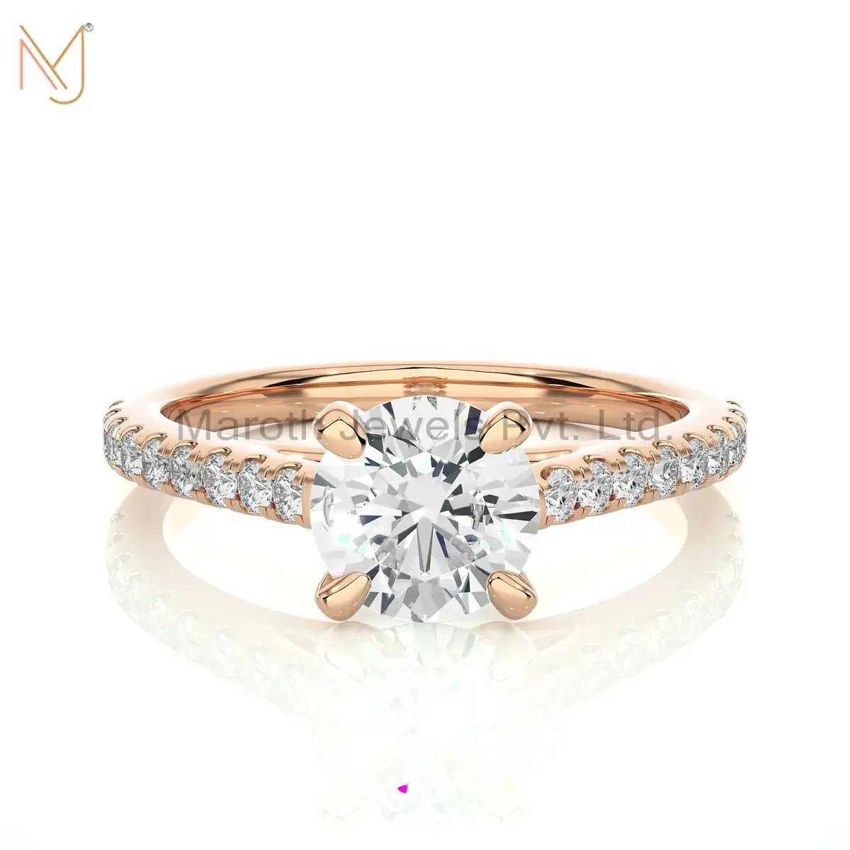 Wholesale 925 Silver Yellow Gold Plated Moissanite & Diamond Round Ring Jewelry