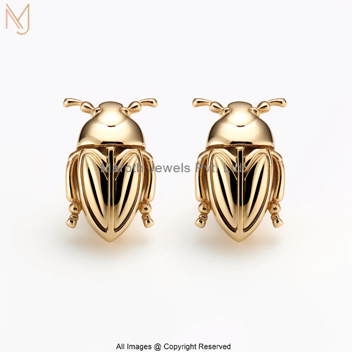 14K Yellow Gold Royal Beetle Studs Earring Custom Jewelry