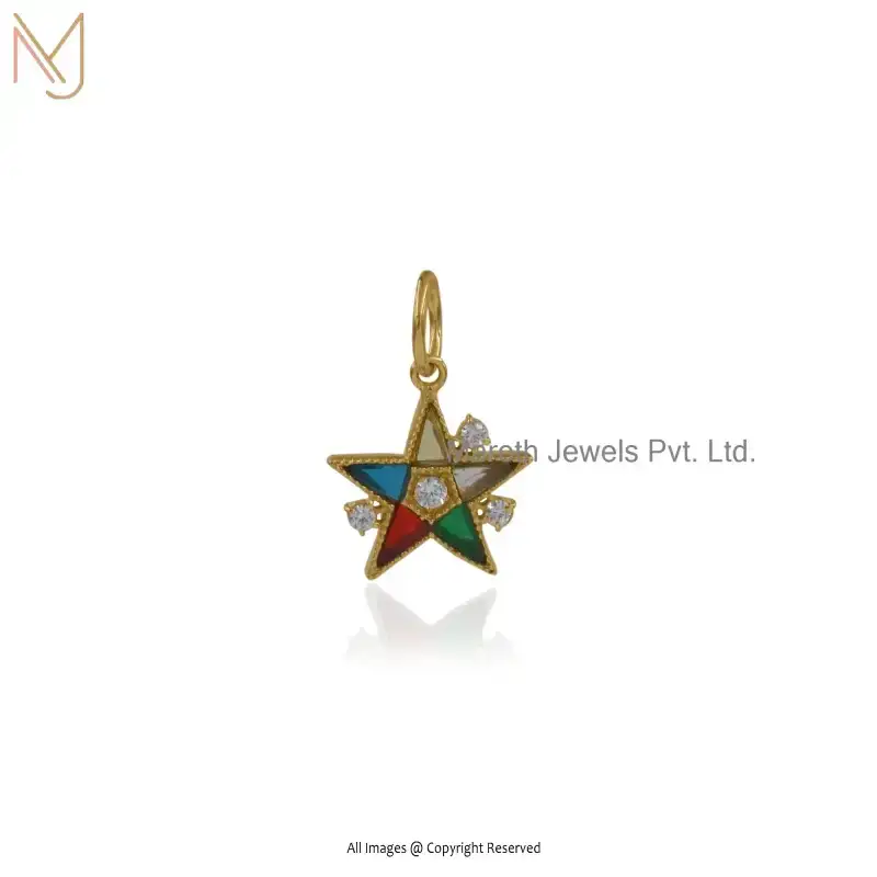 925 Silver Yellow Gold Plated Multi Gemstone Star Charm Pendant Manufacturer