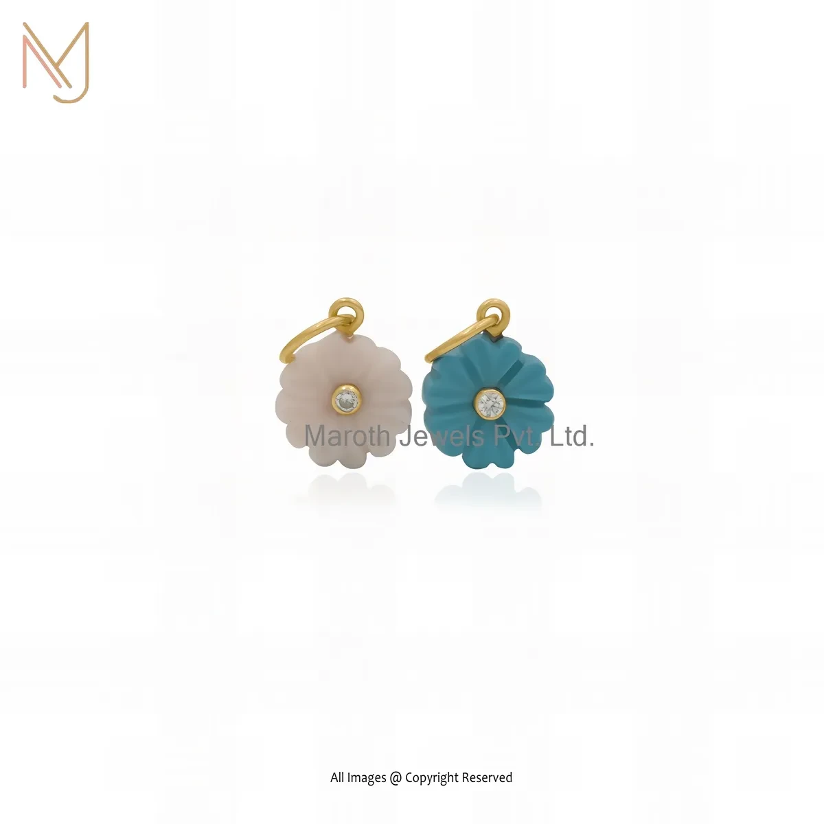 14K Yellow Gold Cubic Zircon & Amazonite Flower Pendant Jewelry Supplier