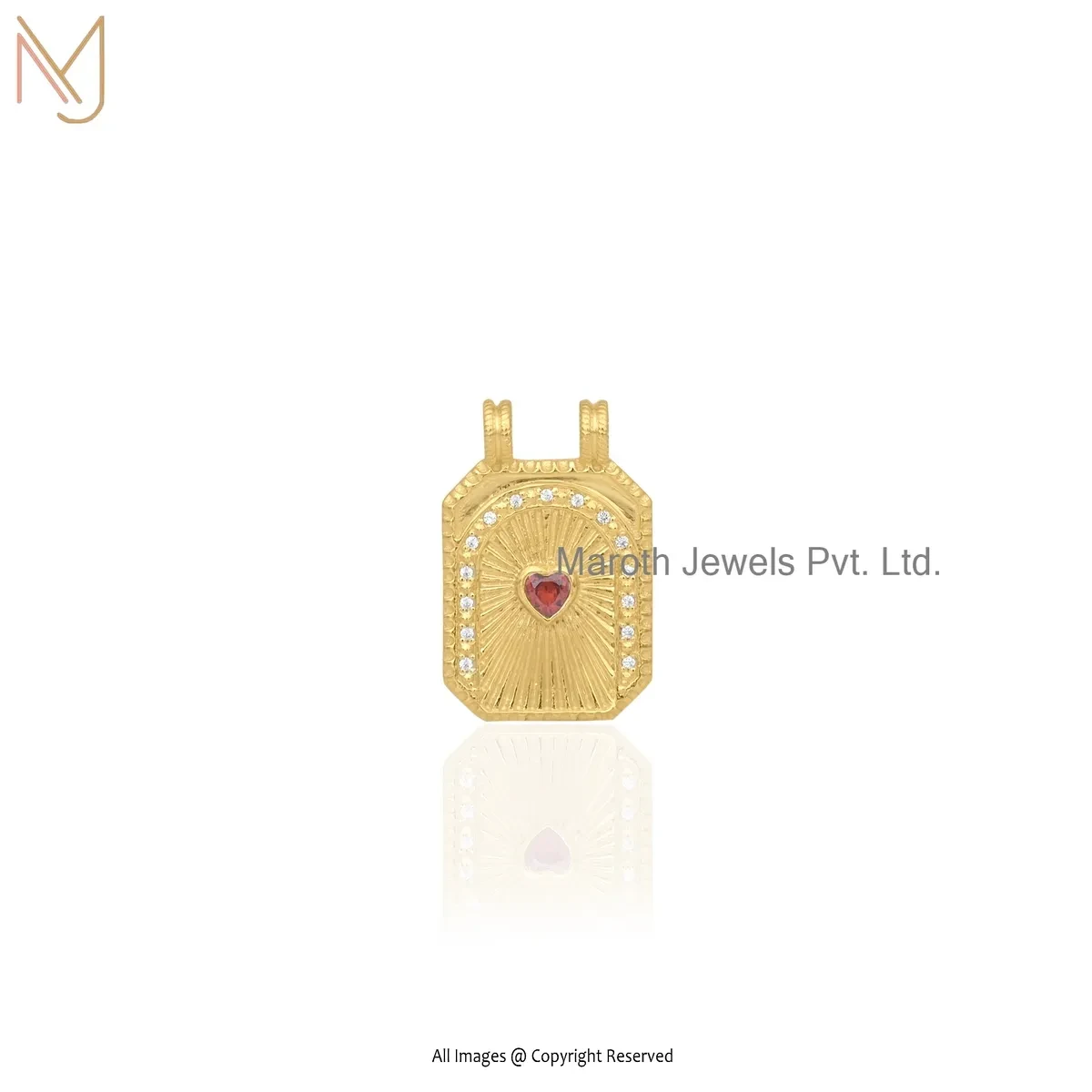 14K Yellow Gold Cubic Zircon Square Charm Pendant Jewelry Supplier