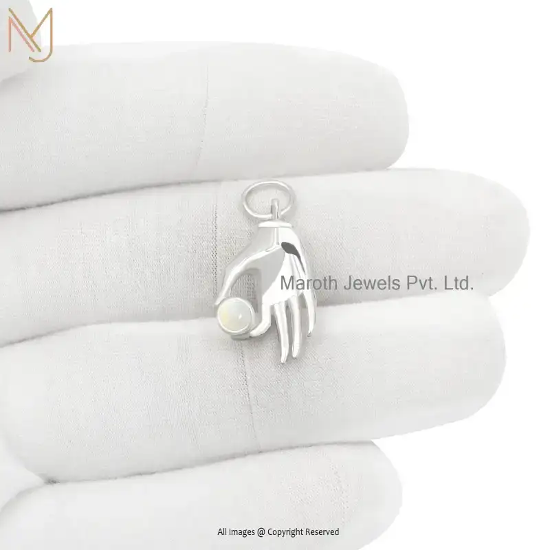 925 Silver Natural Silver Opal Gemstone Figa Pendant Custom Jewelry