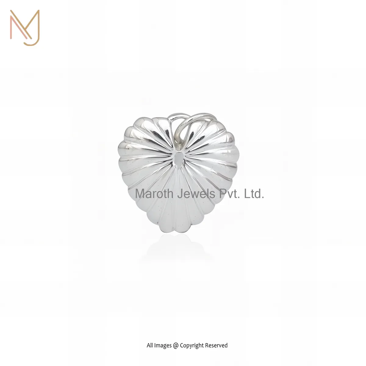 14K White Gold Fluted Heart Pendant Custom Jewelry