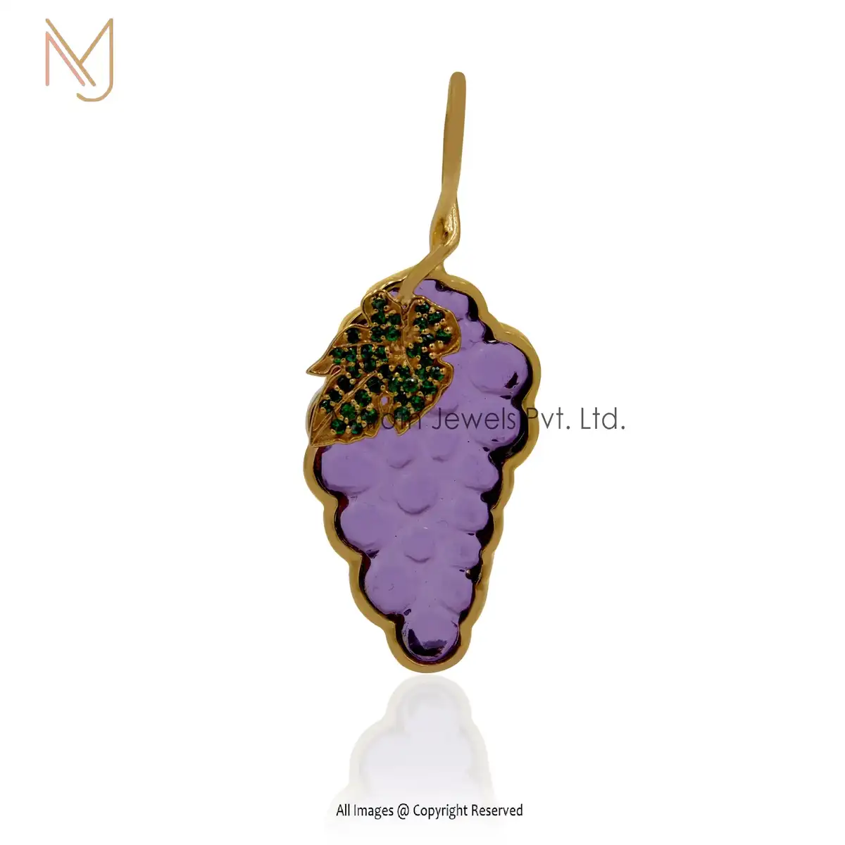 925 Silver Yellow Gold Amethyst & Green Cubic Zircon Grape Pendant Jewelry USA