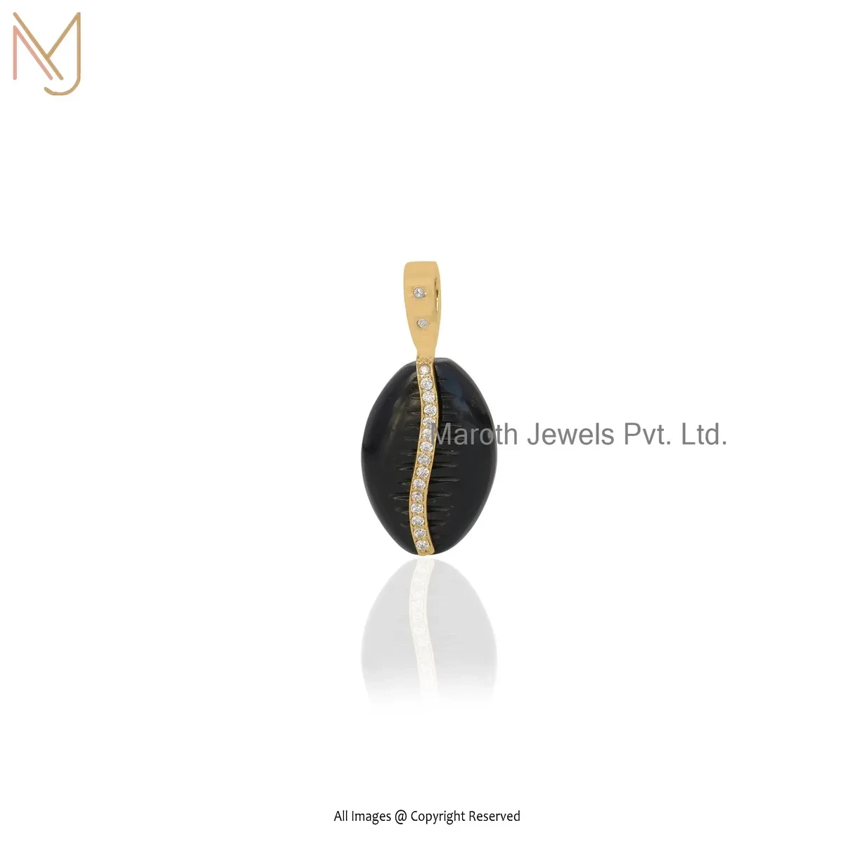 Private Lable 925 Silver Yellow Gold Plated Cubic Zircon & Black Onyx Gemstone Kodi Pendant
