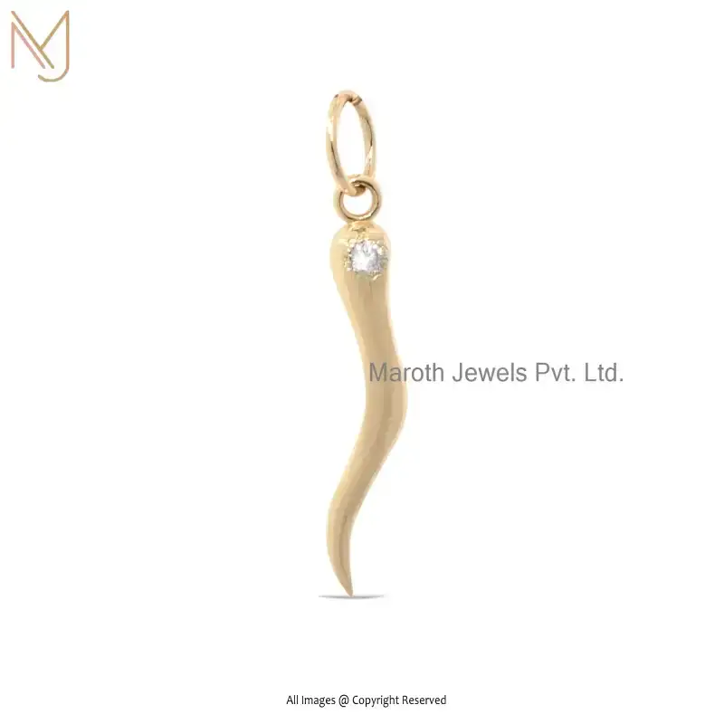 14K Yellow Gold VS Diamond Italian Horn Charm Pendant Manufacturer
