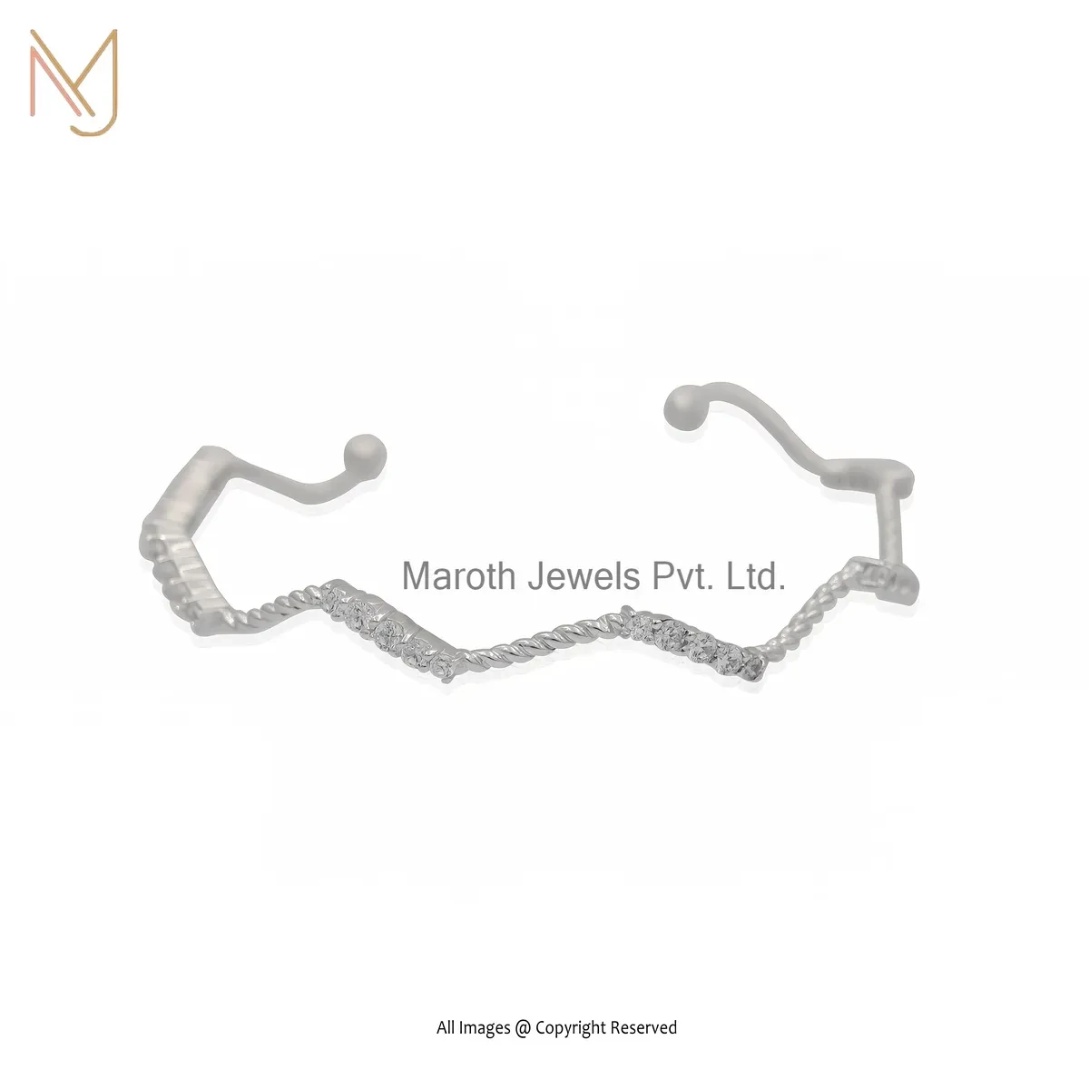 925 Silver Natural Silver Plated Cubic Zircon Wavy Bangle Jewelry Supplier
