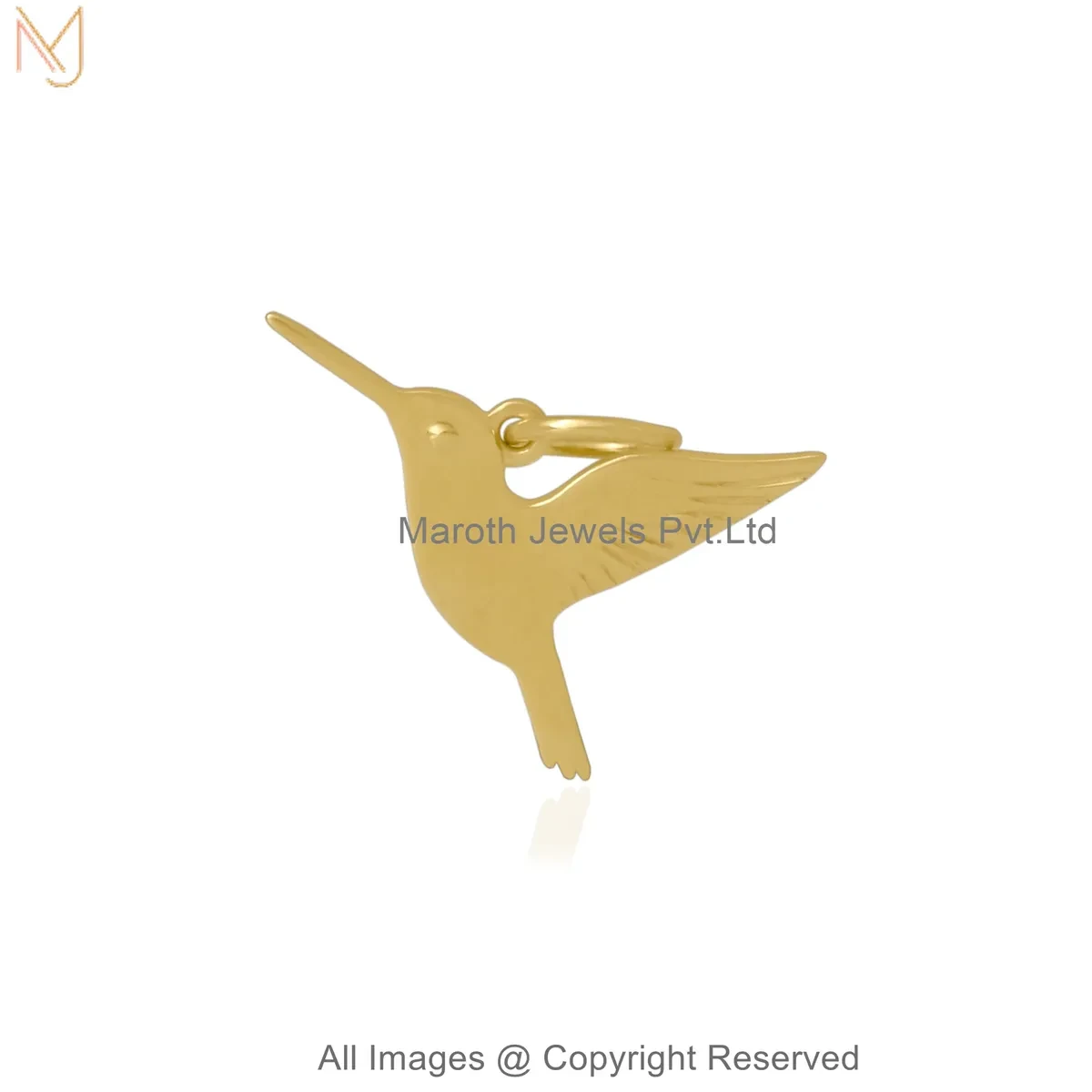 14K Yellow Gold Flying Hummingbird Pendant Custom Jewelry