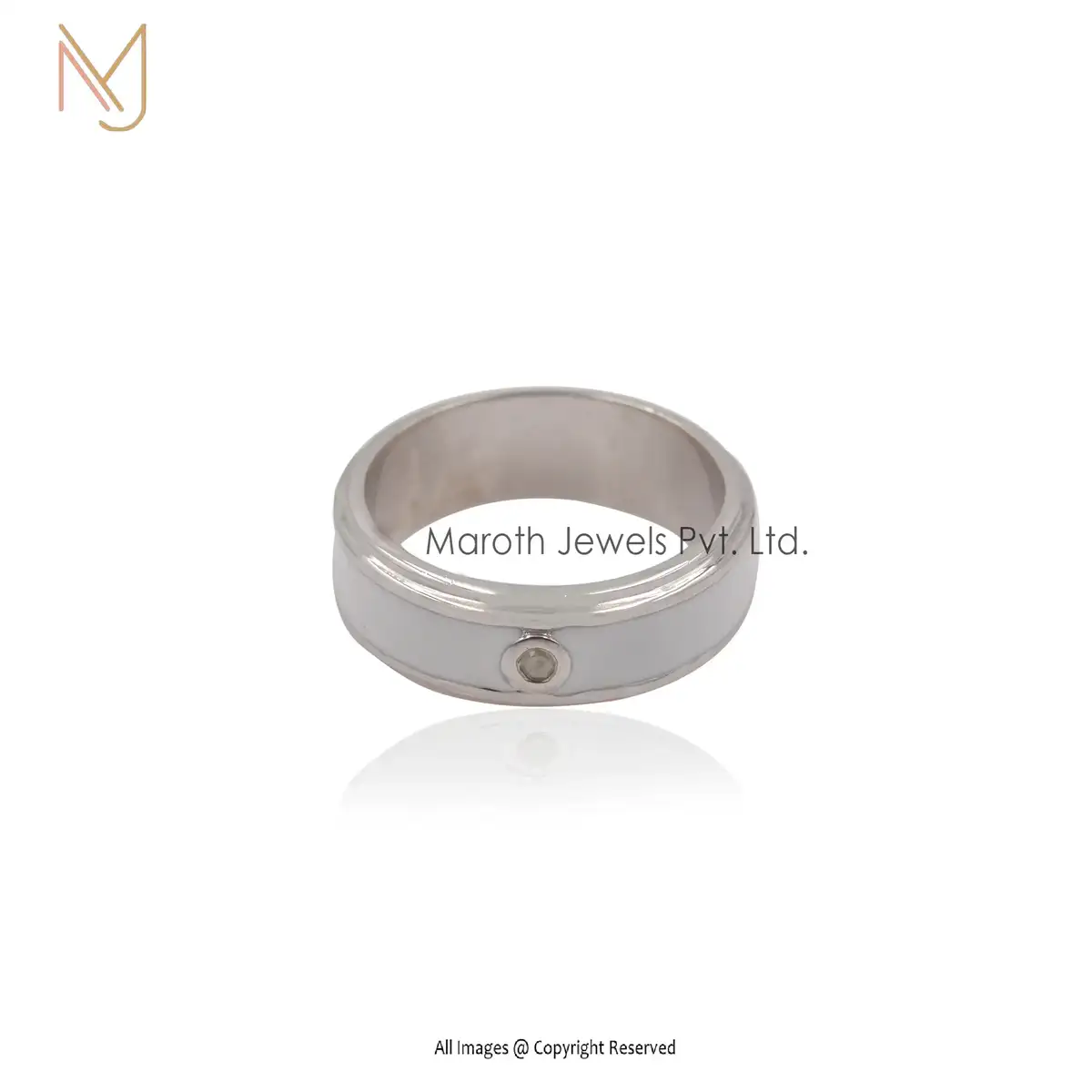 14K White Gold Diamond & White Enamel Band Ring jewelry Manufacturer