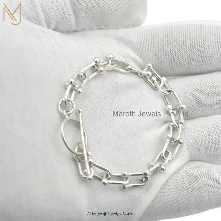 925 Silver Yellow Gold Plated U Link Toggle Bracelet Custom Jewelry