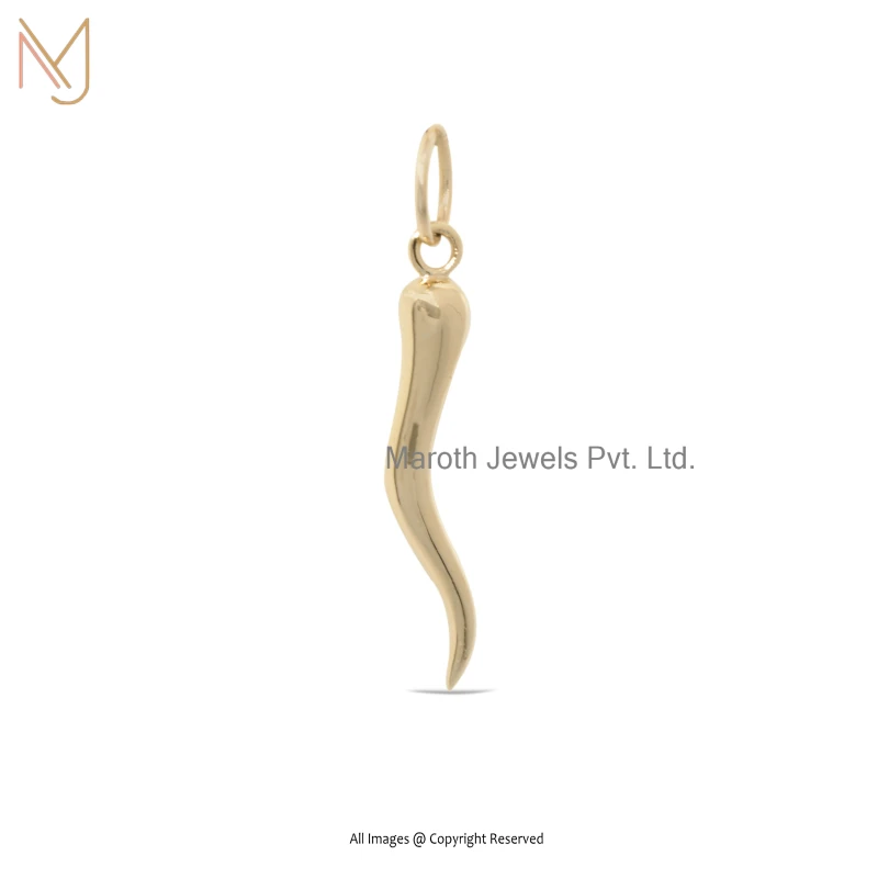 14K Yellow Gold Italian Horn Design Pendant Jewelry Supplier