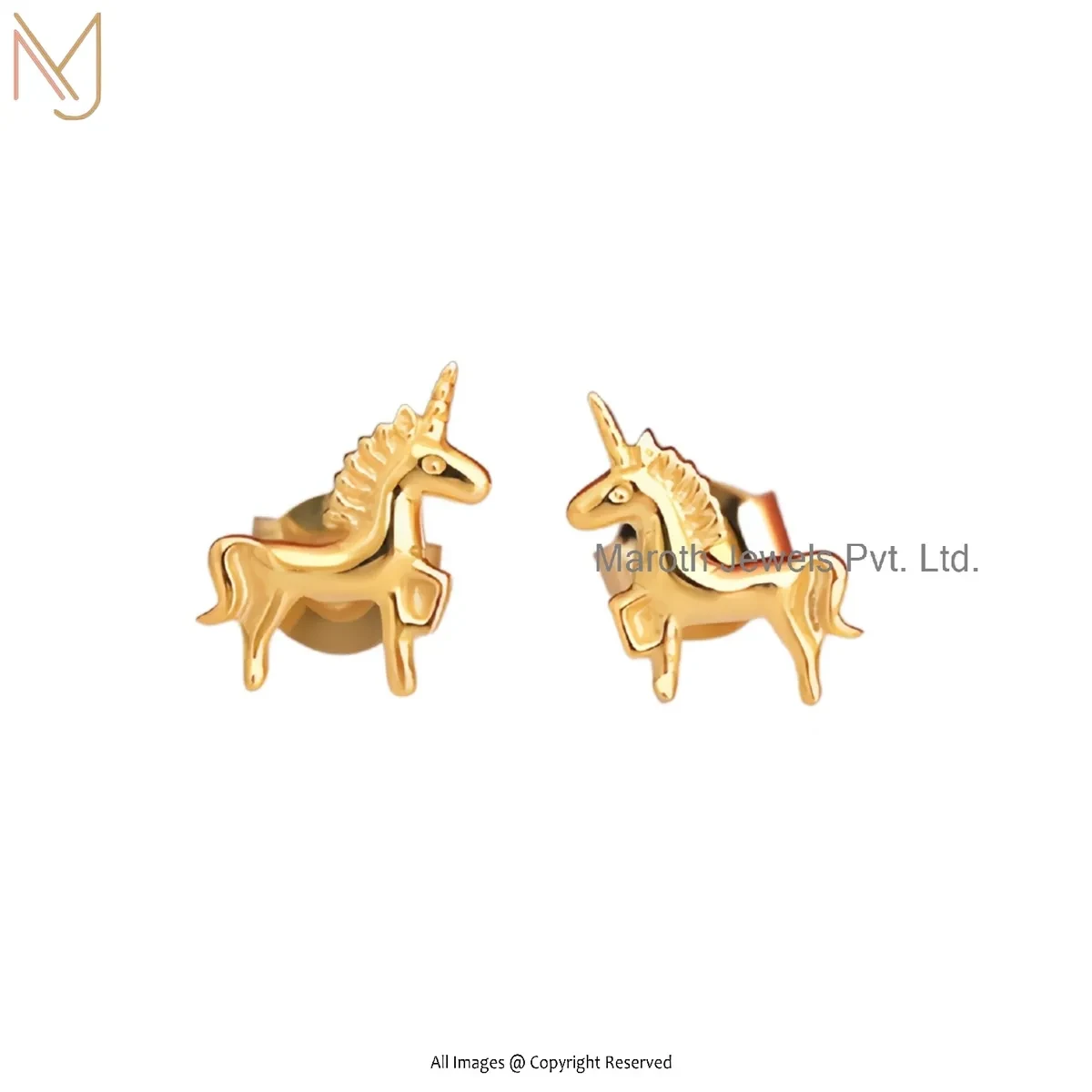 925 Silver Yellow Gold Plated Unicorn Stud Earrings Manufacturer