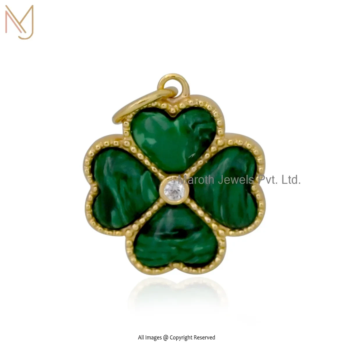 925 Silver Yellow Gold Plated Malachite Cubic Zircon Clover Pendant Manufacturer