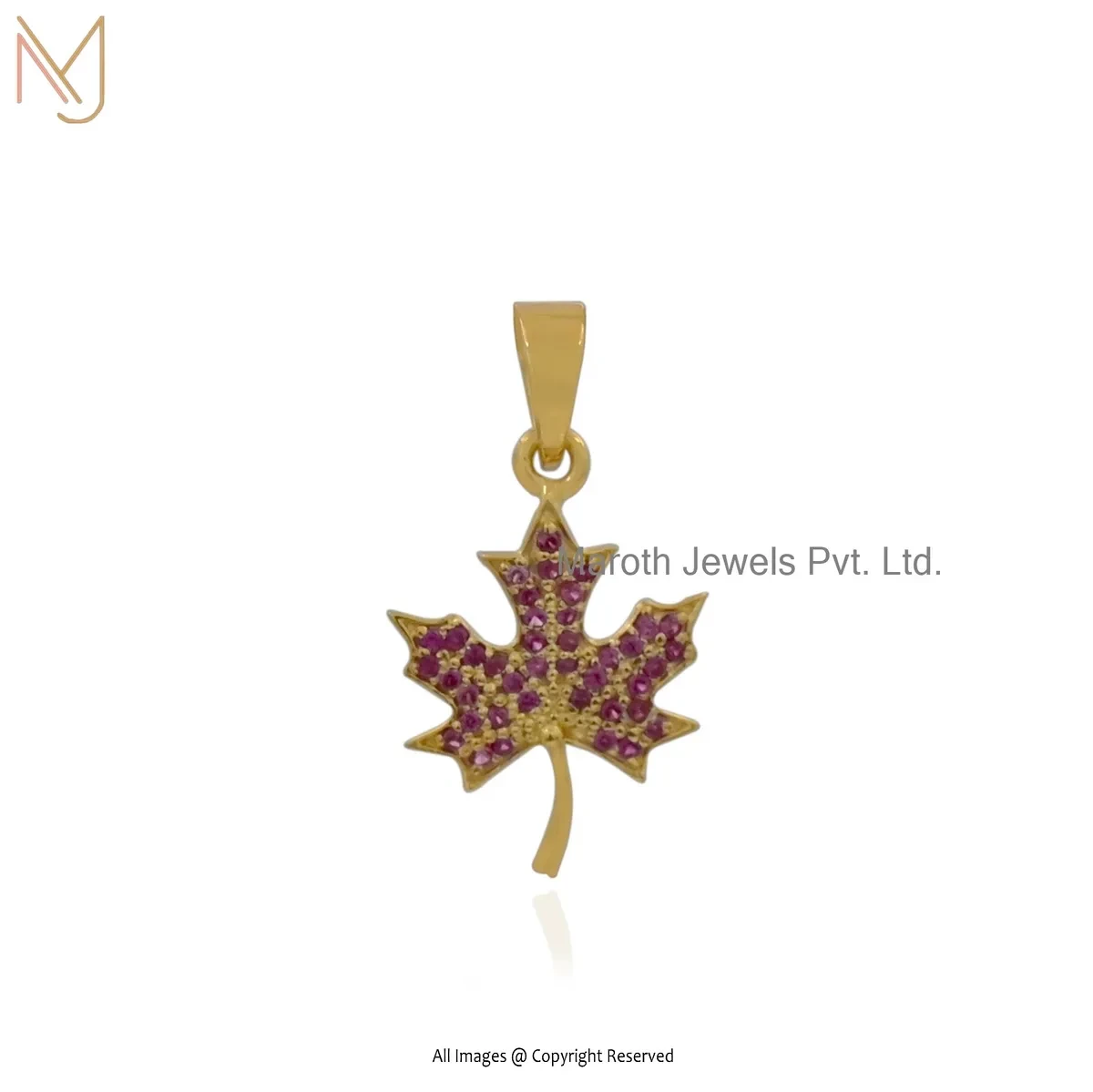 14K Yellow Gold Ruby Palm Maple Pendant Jewelry Supplier