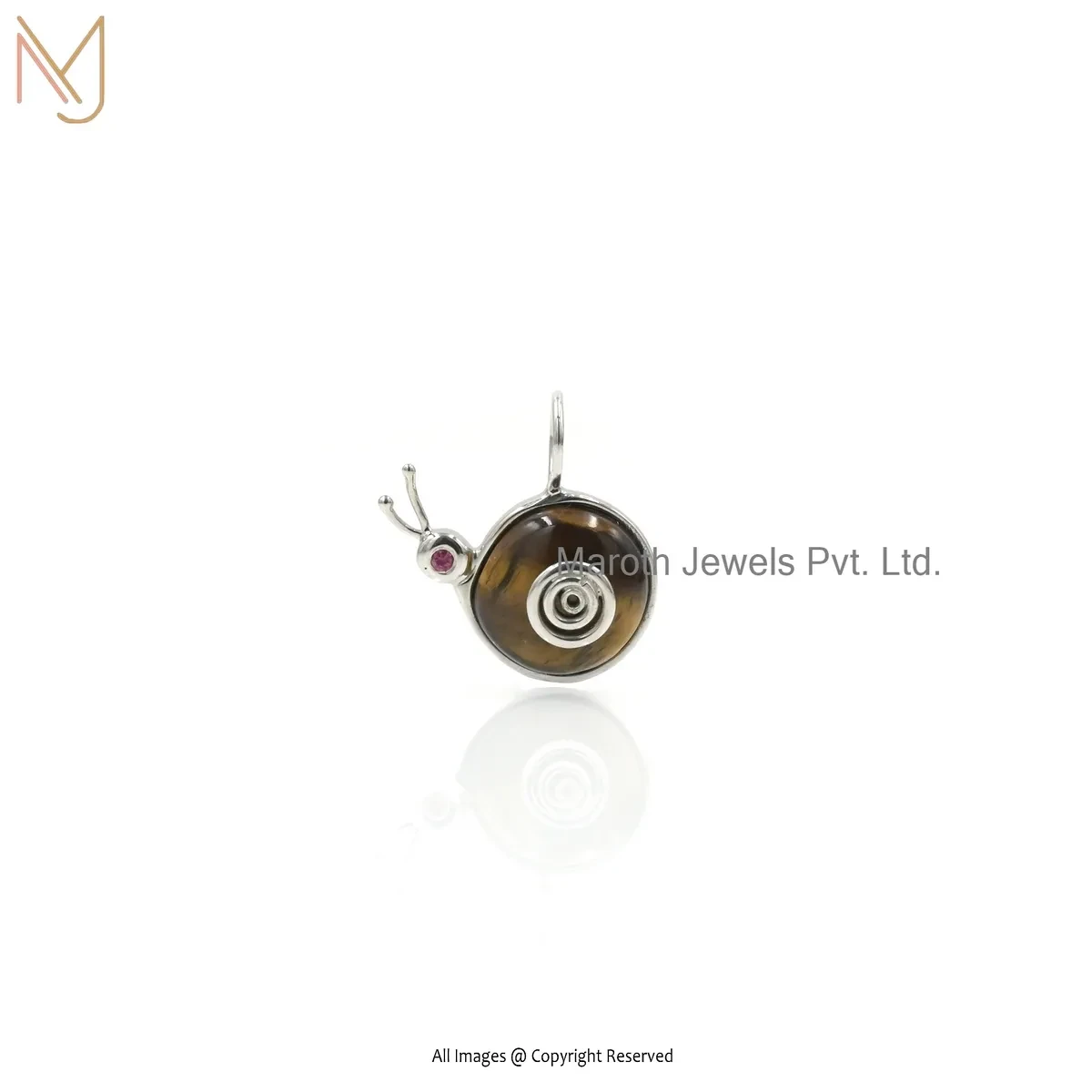 Wholesale 925 Silver Yellow Gold Plated Tiger Eye Red Cubic Zircon Snail Pendant