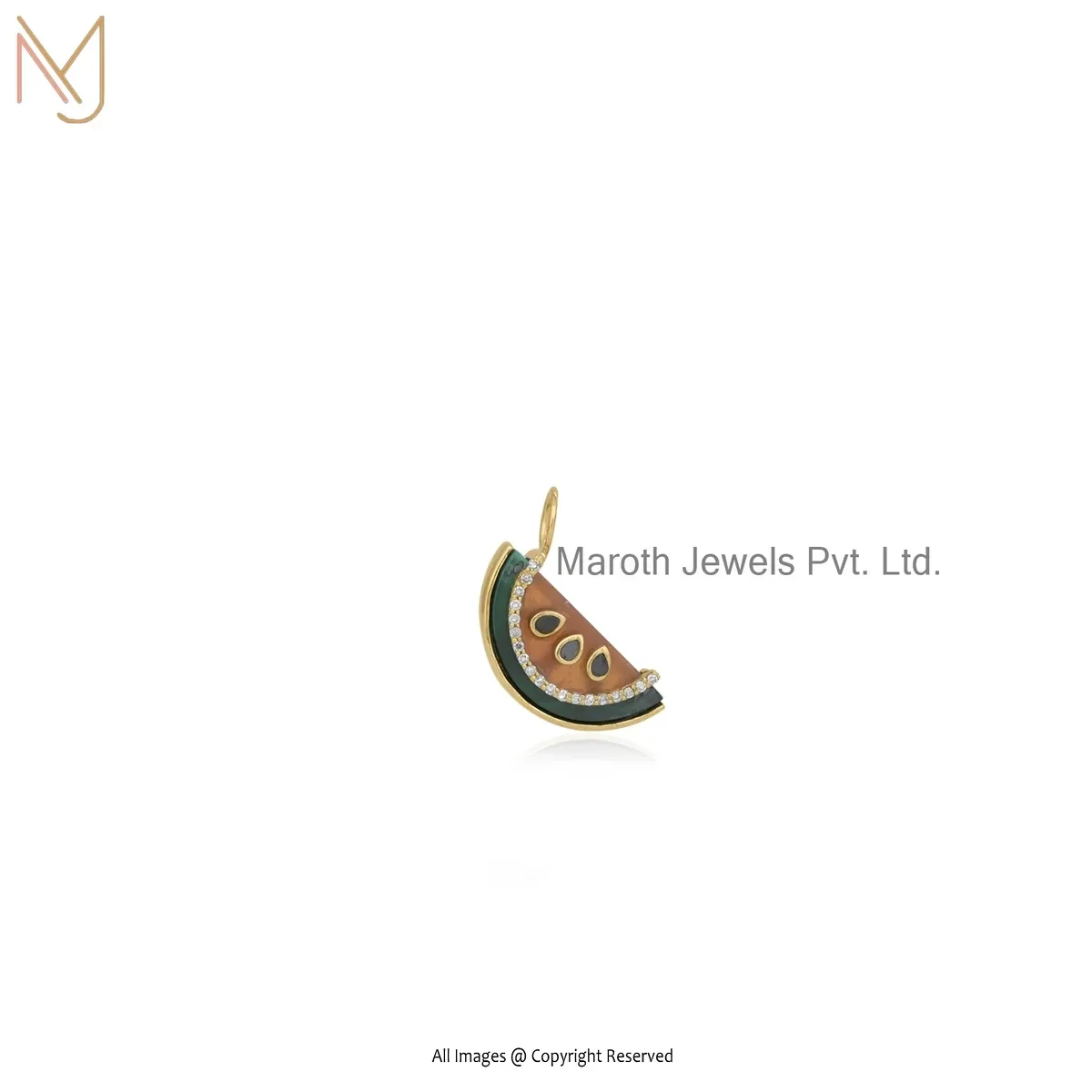 Private Lable 14K Yellow Gold Cubic Zircon & Gemstone Watermelon Pendant Jewelry