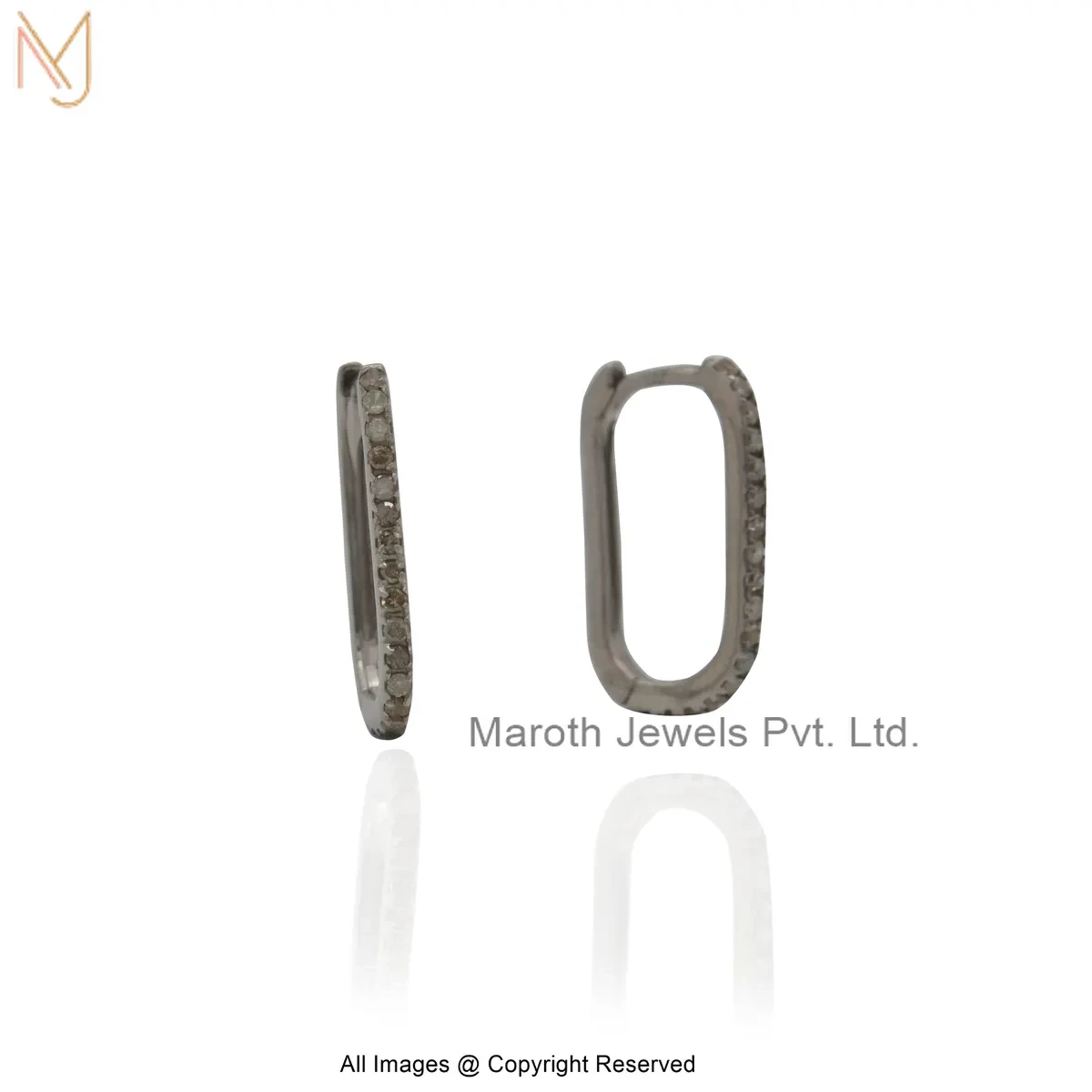 14K White Gold Diamond Rectangle Huggies Earring Custom Jewelry