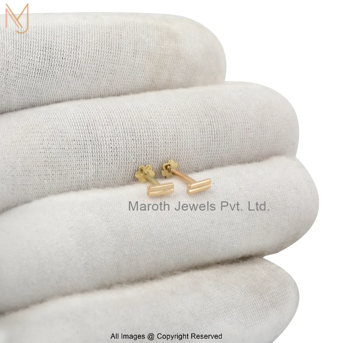 14K Yellow Gold Tiny Bar Stud Earring Custom Jewelry