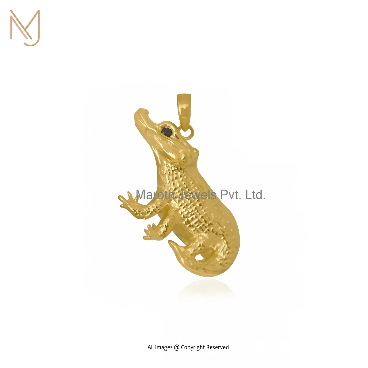 925 Silver Yellow Gold Plated Black Cubic Zircon Alligator Pendant Manufacturer