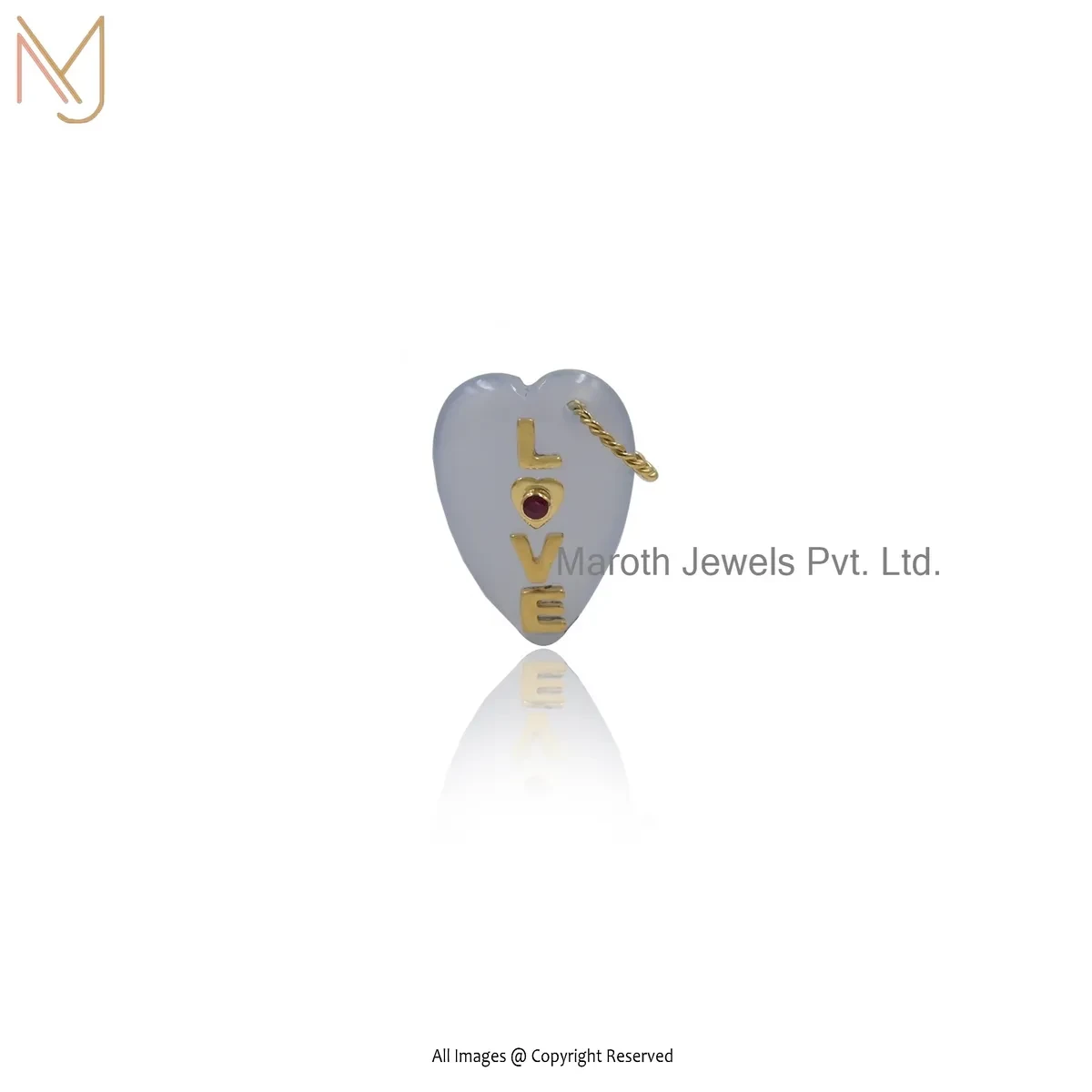 925 Silver Yellow Gold Plated Pink Cubic Zircon & Blue Chalcedony Gemstone Love Heart Pendant USA