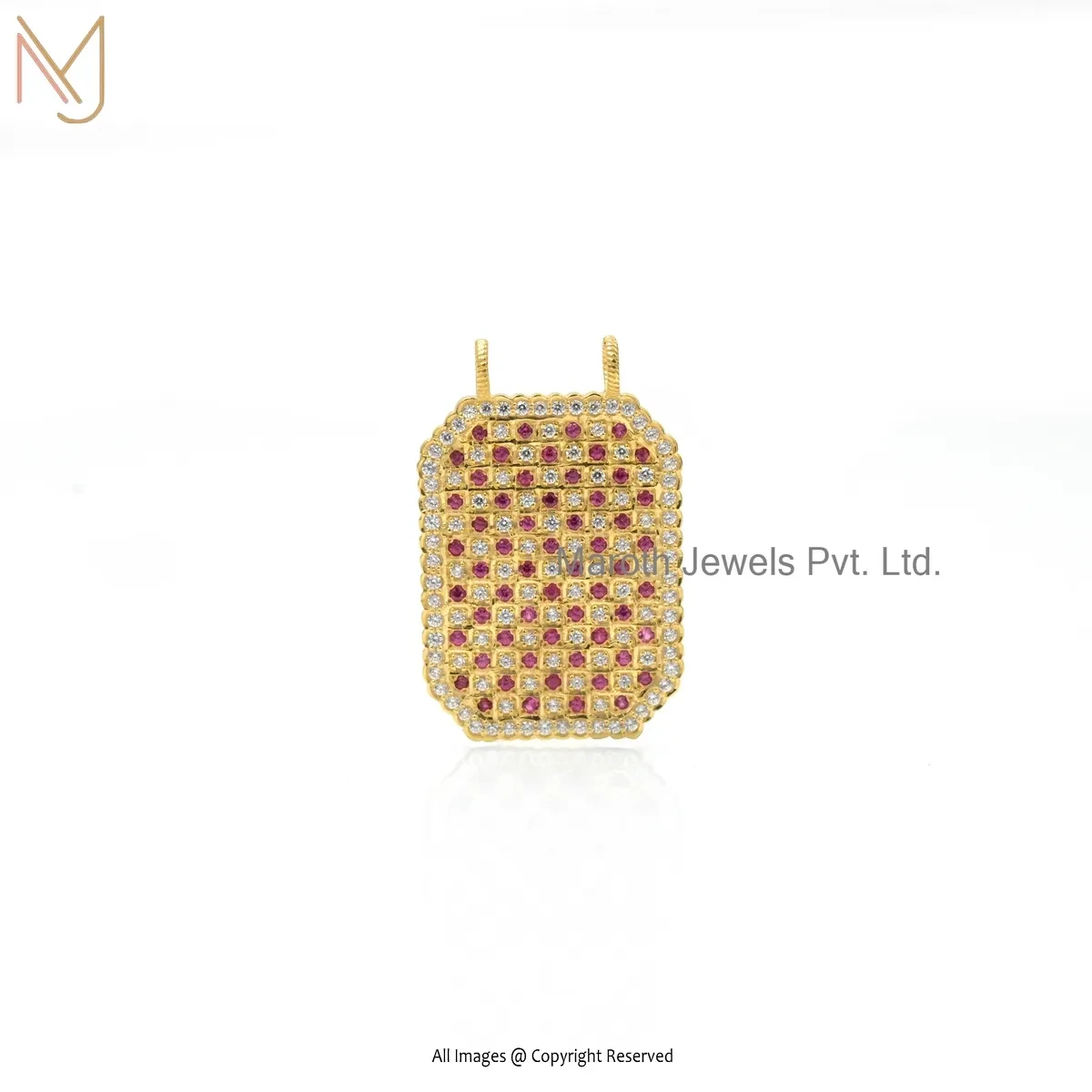 925 Silver Yellow Gold Plated Cubic Zircon Ruby Scapular Pendant Custom Jewelry