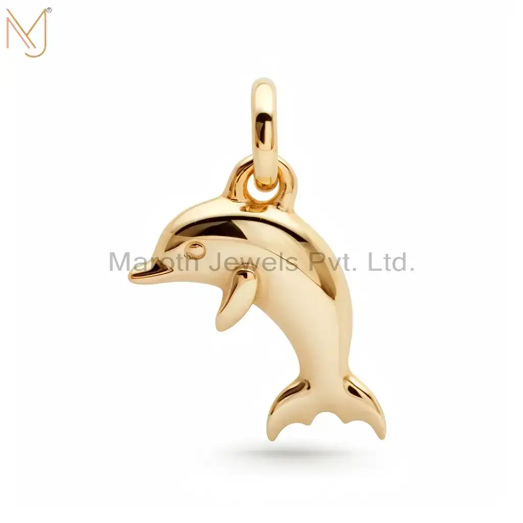 925 Sterling Silver Yellow Gold Dolphin Pendant Custom Jewelry