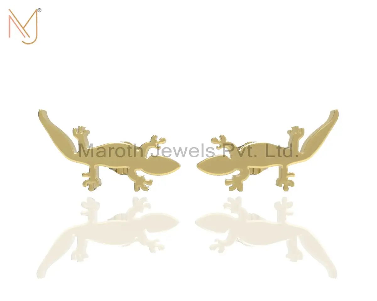 14K Yellow Gold Lizard Earring Animal Designs Jewelry Custom Jewelry