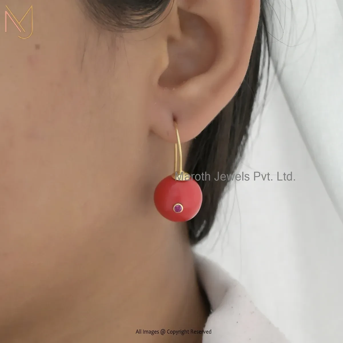 14K Yellow Gold Amethyst And Ruby Cubic Zircon Ball Hoop Earring USA