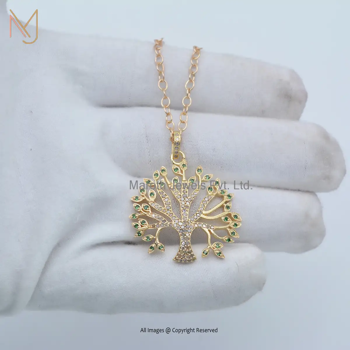 Wholesale 925 Sterling Silver Yellow Gold Plated Tsavorite & Cubic Zircon Pendant Jewelry