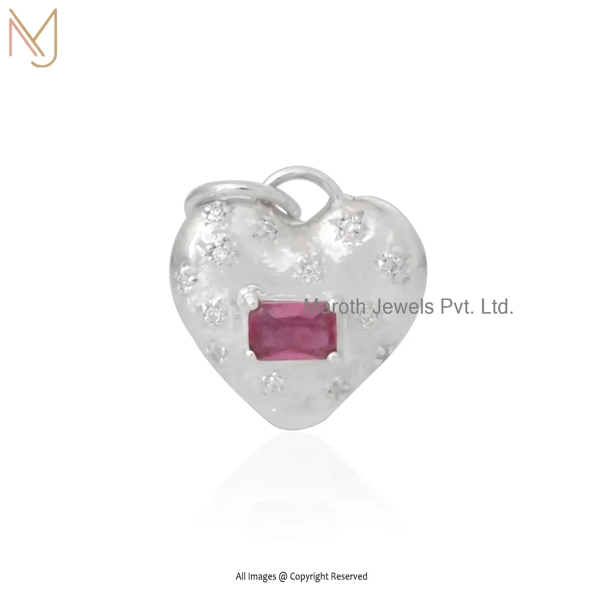 14K White Gold Pink Cubic Zircon Heart Pendant Jewelry Supplier