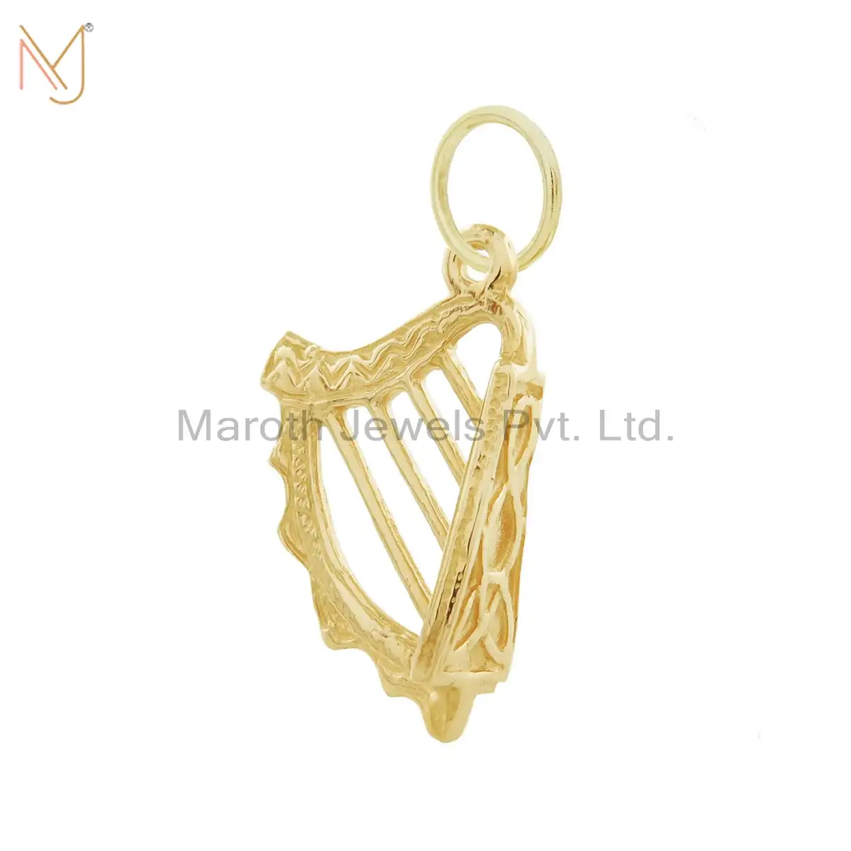 925 Silver Yellow Gold Plated Harp Charms Pendant Custom Jewelry