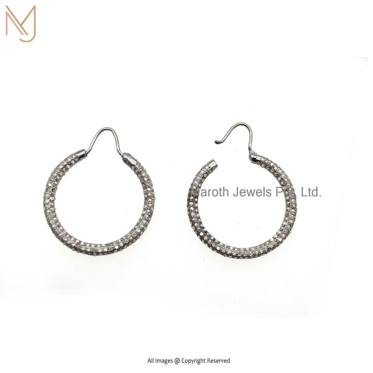 14K White Gold Pave Diamond Hoop Earring Jewelry Supplier