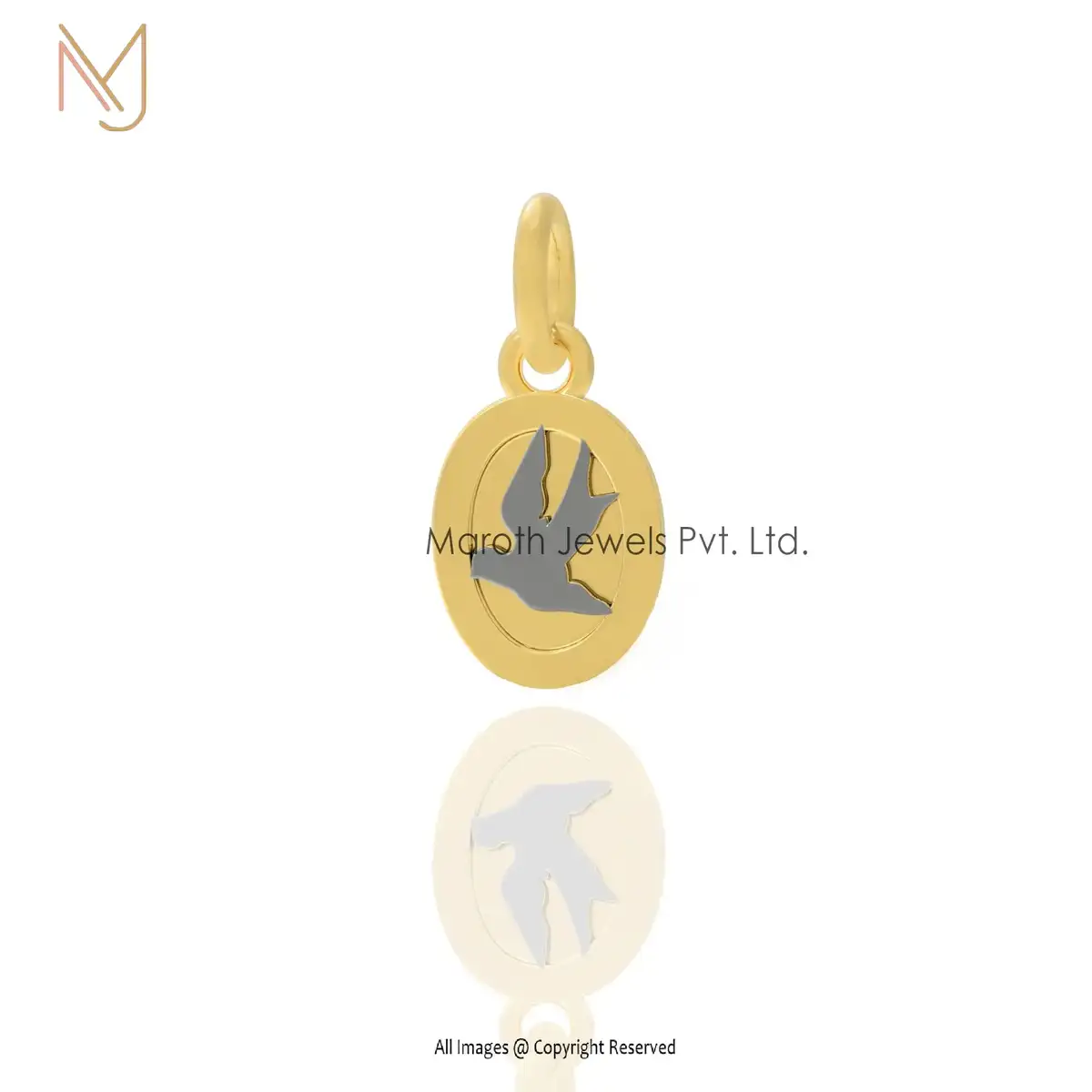 14K Yellow Gold & Bird Round Disc Pendant Jewelry Supplier