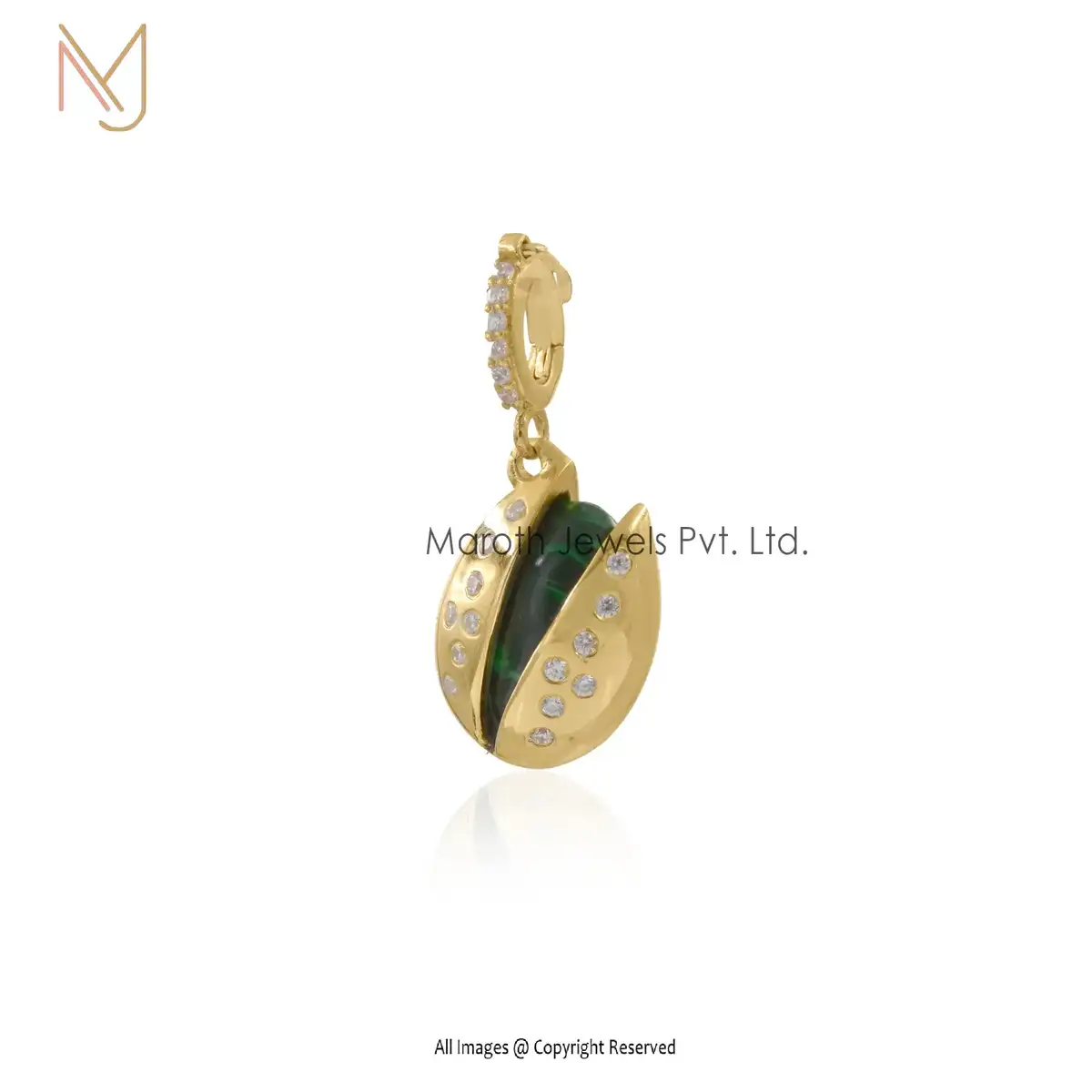 14K Gold Yellow Gold Malachite Cubic Zirconia Pistachio Pendant Jewelry Manufacturer