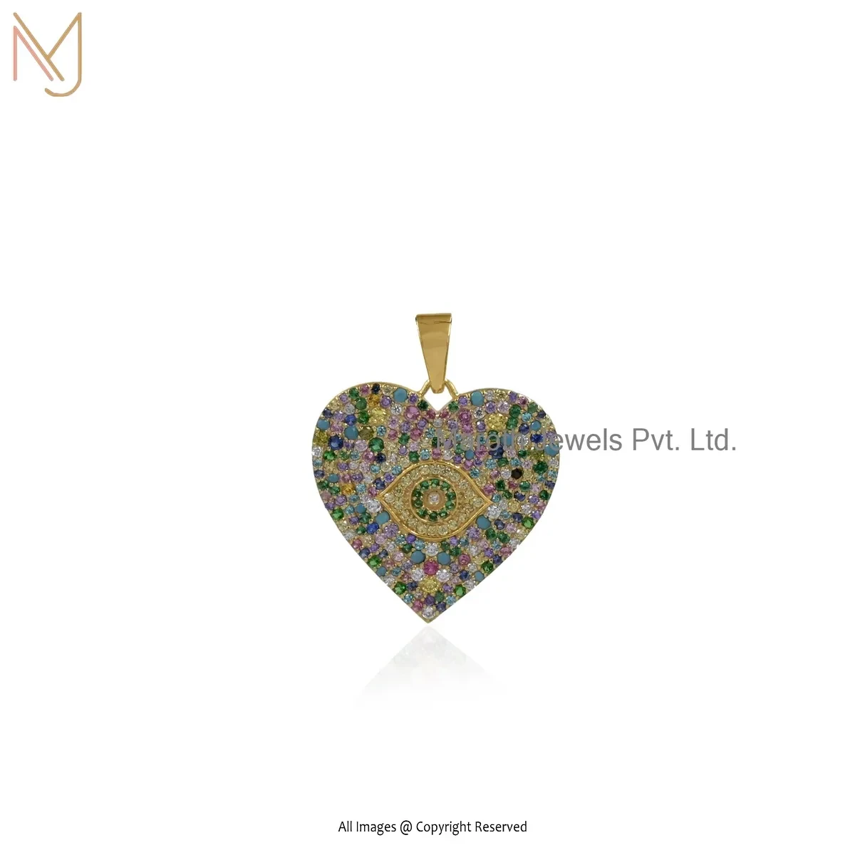 Wholesale 14K Yellow Gold Multi Gemstone Evil Eye Heart Pendant Jewelry