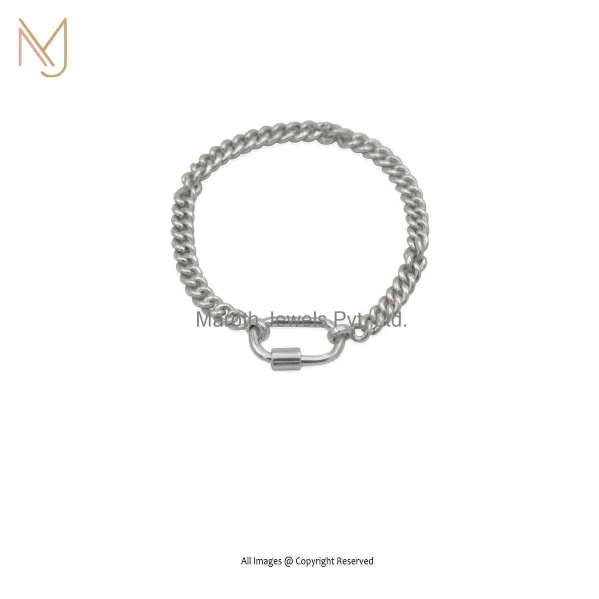 Private Lable 14K Yellow Gold Carabiner Lock Curb Chain Bracelet Jewelry